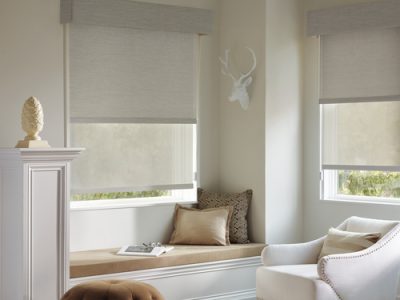 Designer Roller Shades in the bedroom