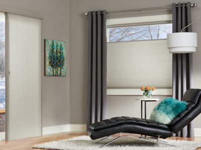 Duette® Architella® Honeycomb Shades with Vertiglide™ in the Living Room
